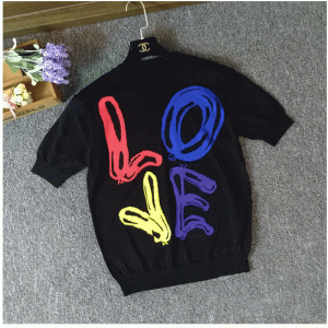 Pulover de îmbrăcăminte cu îmbrăcăminte personalizată 2018 Jacquard LOVE Font cu mânecă scurtă