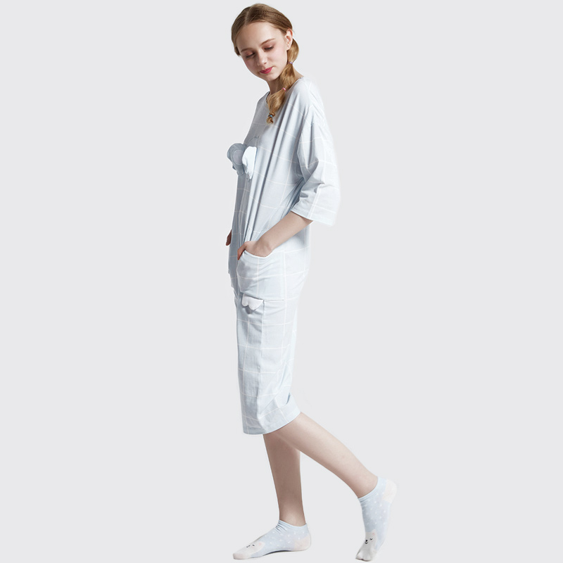 Set de pijamale din broderie din bumbac cu imprimeu onesie pentru femei