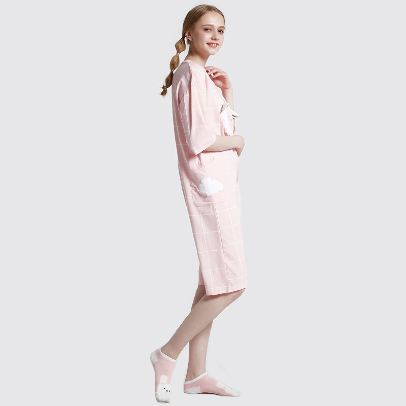 Femei Onesie Set de pijamale din bumbac cu imprimeu roz din bumbac