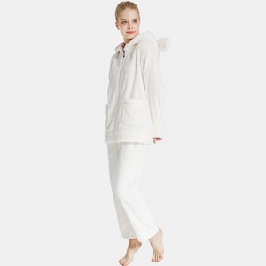 Femei Set de pijamale cu broderie din fleece, snuggle