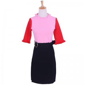 Vară 2018 guler cu guler cu mânecă scurtă pentru femei din două piese set rochie de pulover tricotată