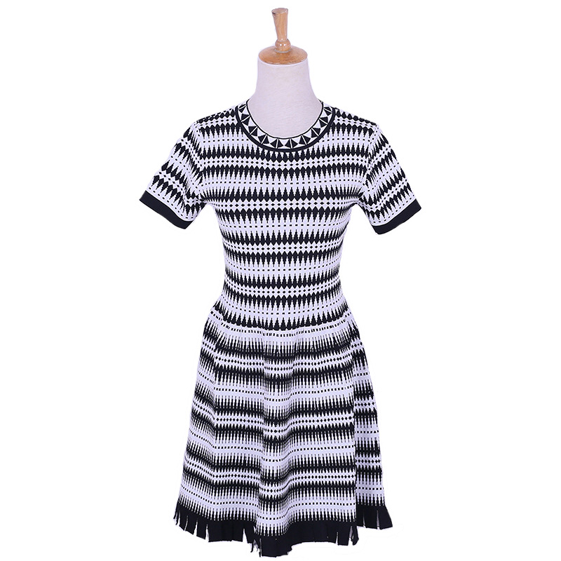 Rochie de pulover pentru femei, de vară, alb negru, cu design geometric