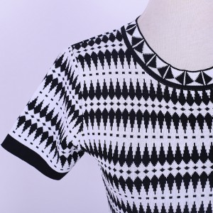 Rochie de pulover pentru femei, de vară, alb negru, cu design geometric