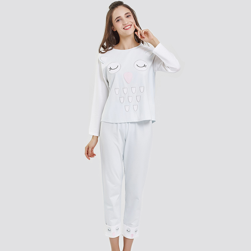 Femei Poziție set de pijamale din bumbac cu bumbac-spandex imprimat