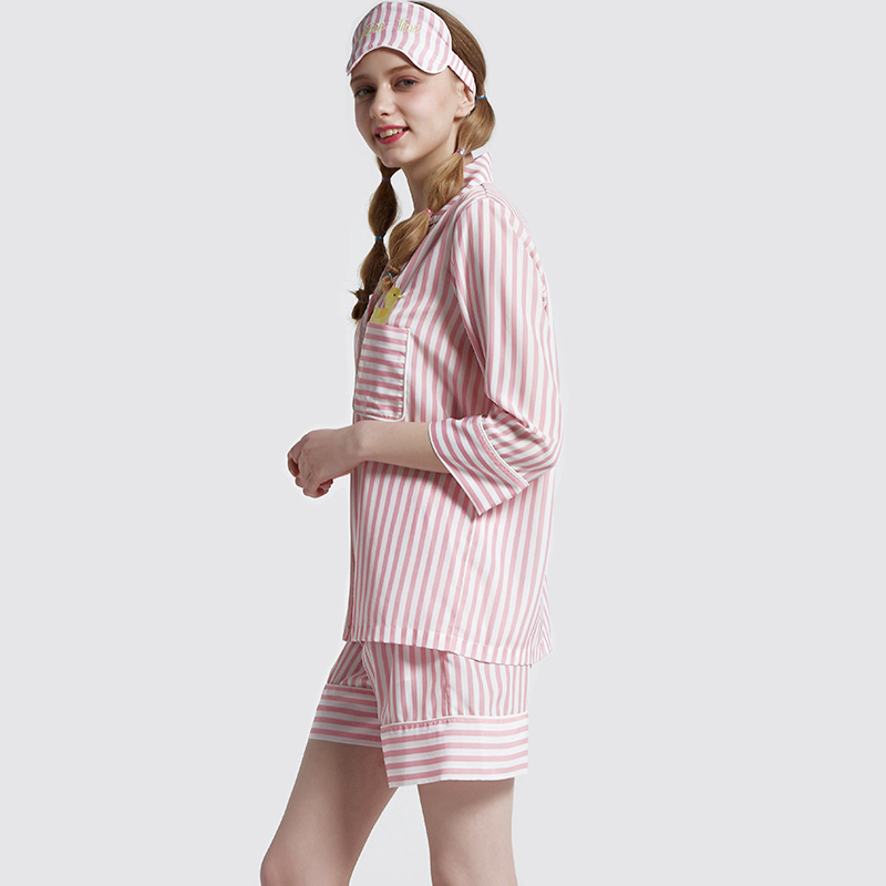 Set de pijamale din satin cu dungi imprimate cu dungi