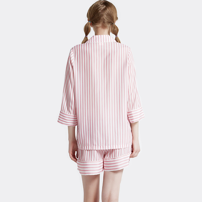 Set de pijamale din satin cu dungi imprimate cu dungi