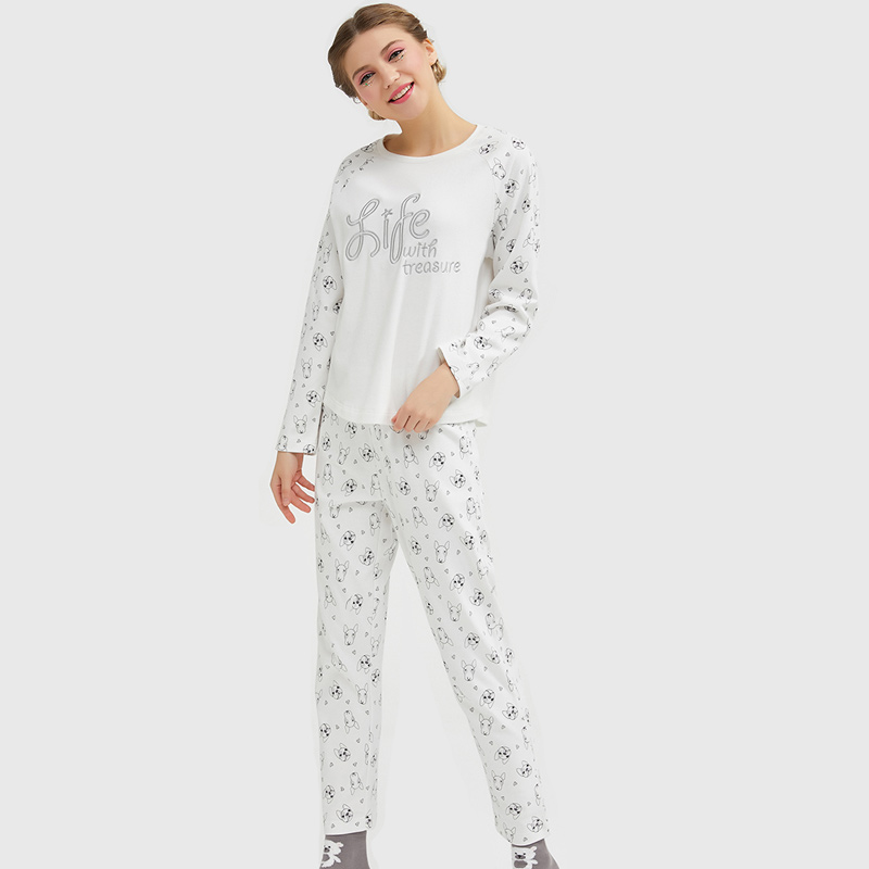 Femei Set de pijamale din broderie cu imprimeu minunat