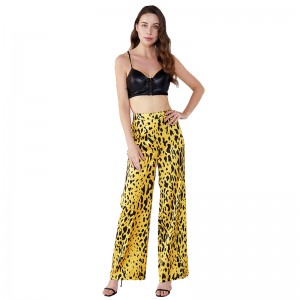 Pantaloni dama dama cu textură galbenă cu leopard, cu elastice JCGJ190315037