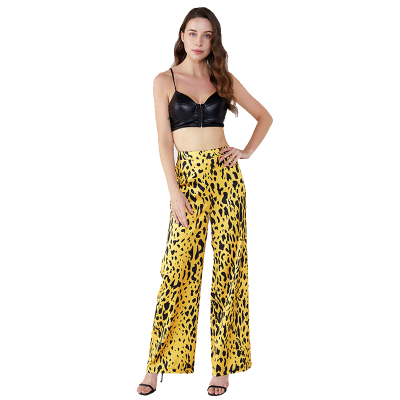 Pantaloni dama dama cu textură galbenă cu leopard, cu elastice JCGJ190315037