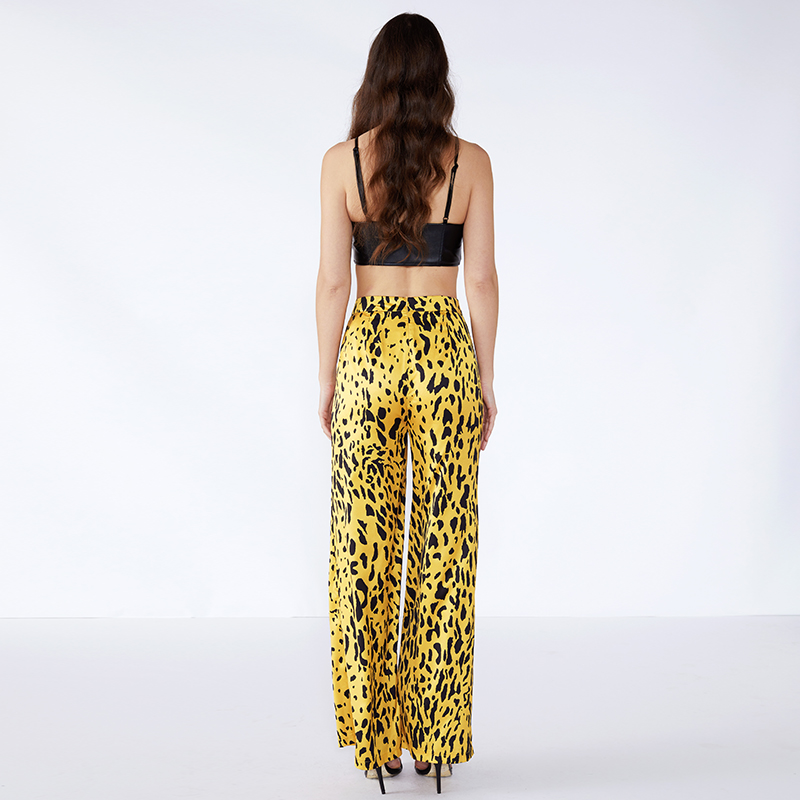 Pantaloni dama dama cu textură galbenă cu leopard, cu elastice JCGJ190315037