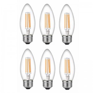 Becuri candelabre cu LED de 60 W, bază medie, becuri cu candelabră, becuri cu LED-uri cu filament limpede 60 W (folosește doar 4,5 wați), becuri cu filament LED C37