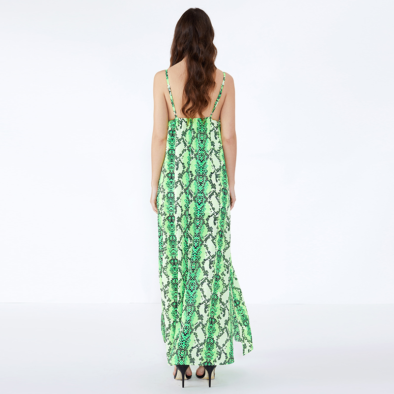 Cele mai noi modele Femei Birou Leopard verde buton de imprimare rochie casual