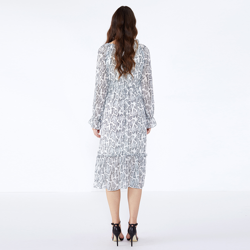 OEM Frock Design cu mânecă lungă Maxi Animal Print Plus Îmbrăcăminte de mărime pentru femei