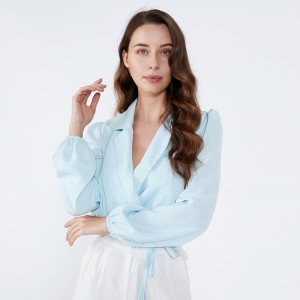 Guler albastru deschis cu șaluri Elegant fashion office Purtați doamne cu mâneci lungi