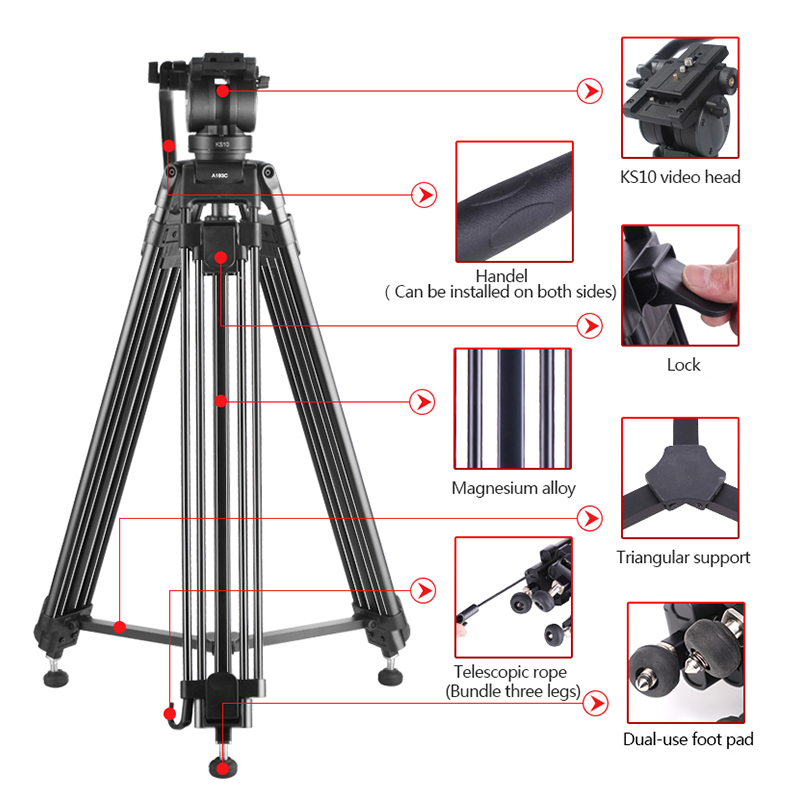 Diat A193C KS10 Suport profesional pentru trepied pentru camere video din aluminiu