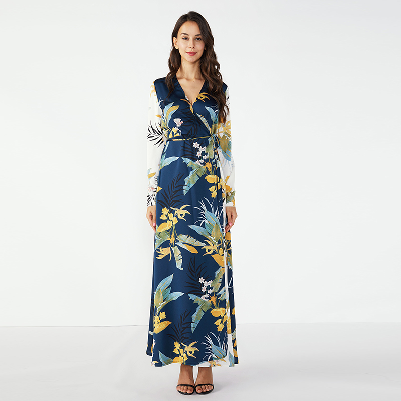 Rochii drepte stiluri florale Maxi rochie cu mânecă lungă