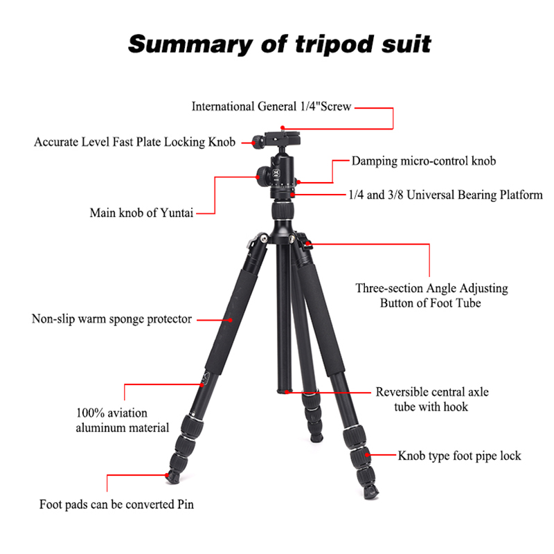 DIAT AM254A KH10 Trepied Camera din aluminiu pentru fotografie profesională Studio de fotografiere în aer liber Tripod Stand camera