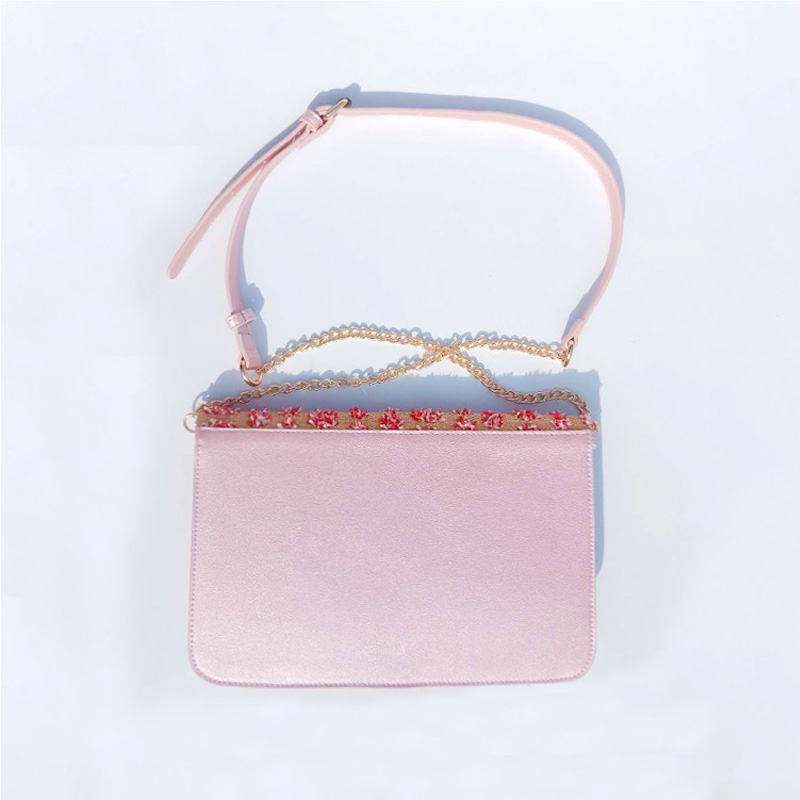 HD0823 - Rochie de paie roz și sac din piele de moda pentru femei din piele PU