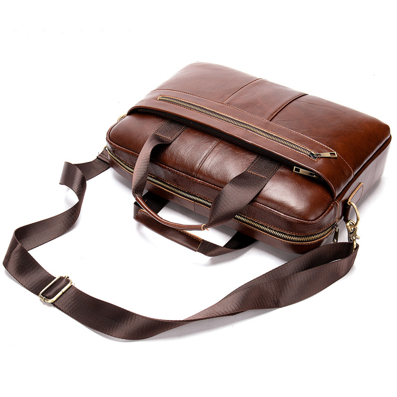HD0827 - Tote din piele de vacă nebună pentru bărbați cu geantă de afaceri cu mâner