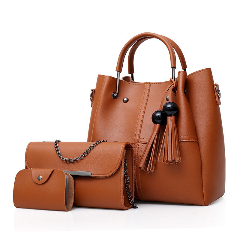 HD0827--3 PC-uri pe set Femei PU Tote din piele PU Geantă portabilă din piele PU Monedă din piele PU