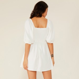 Îmbrăcăminte Oem Vestidos Simplă Casual plisată Scurtă albă Șifon Lace Rochie