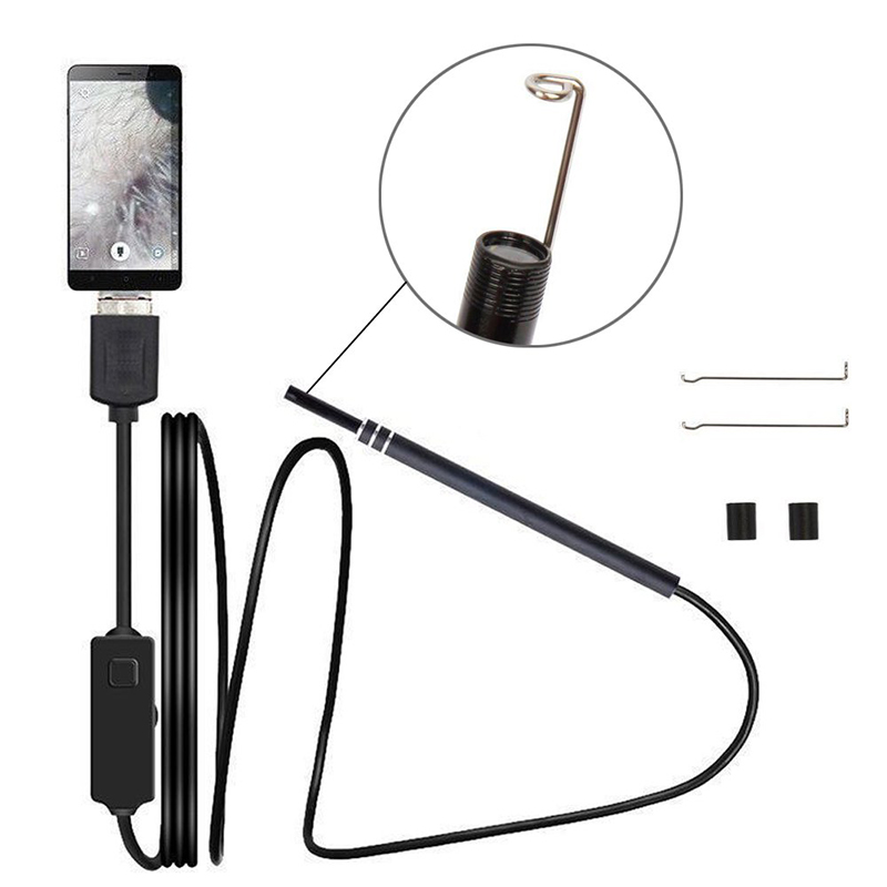 2 în 1 Instrument de verificare a bolțului Instrumentul de îndepărtare a ceară pentru urechi 720P Aparat rezistent la apă cu 6 LED-uri reglabile Compatibil cu Android și iOS