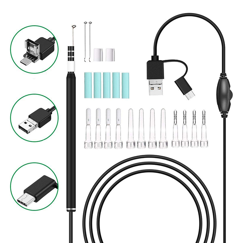 Wifi Aparat de îndepărtare a ceară pentru urechi 3 în 1 Wifi 720P Aparat rezistent la apă cu 6 LED reglabil compatibil cu Android și iOS