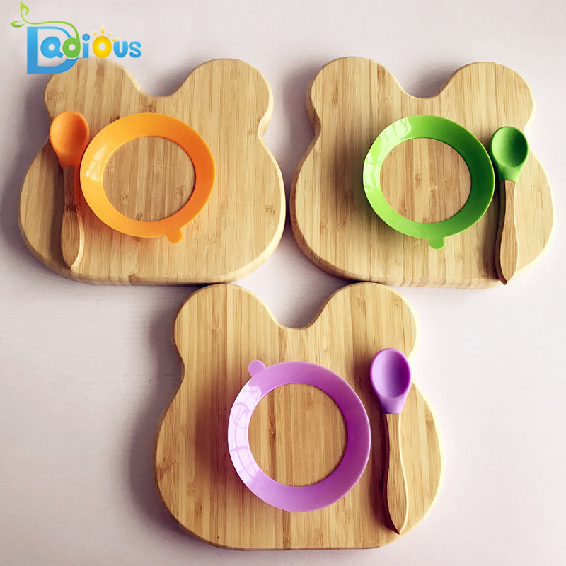 Eco-Friendly reutilizabile Ieftine Bamboo Kids placi Bomboane Toddler Bomboane Lămpi de silicon de aspirare din lemn