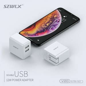 WEX V20 Încărcător dublu USB cu modul pliabil pentru iPhone X /8 /7 /6s /Plus, iPad Air 2 /mini 3, Galaxy S7 /S6 /S6 Edge, Note 5 și Mai mult, White