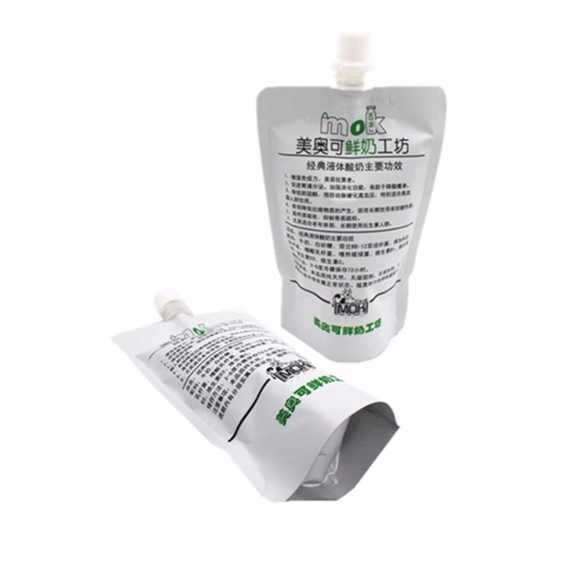 Customized printing stand up buza reusable pentru scurgere pentru lichide, cum ar fi lapte