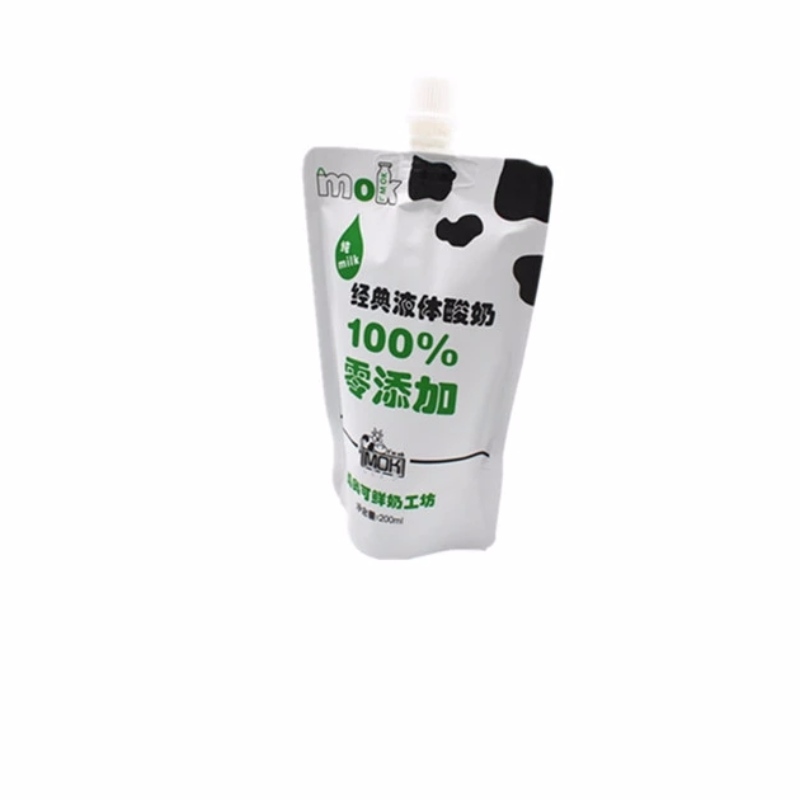 Customized printing stand up buza reusable pentru scurgere pentru lichide, cum ar fi lapte
