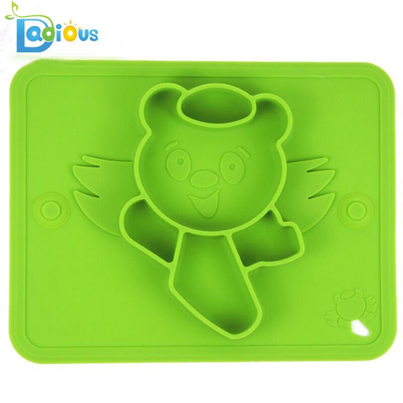 Logo personalizat Placă de hrănire pentru copii din silicon, dintr-o bucată, cu ventuză se potrivește celor mai multe tăvi de fotoliu
