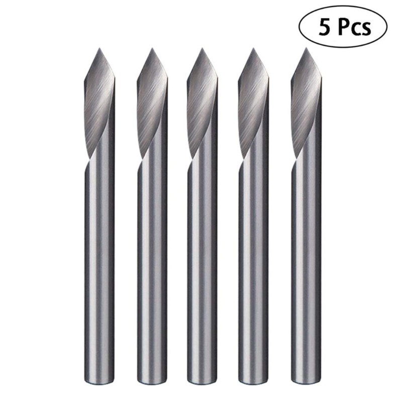 Instrument de gravare spirală de 60 de grade V cu canelură de fund plat cu bucăți de router CNC de 1/8 inci pentru aluminiu MDF cupru din lemn dur 5PCS