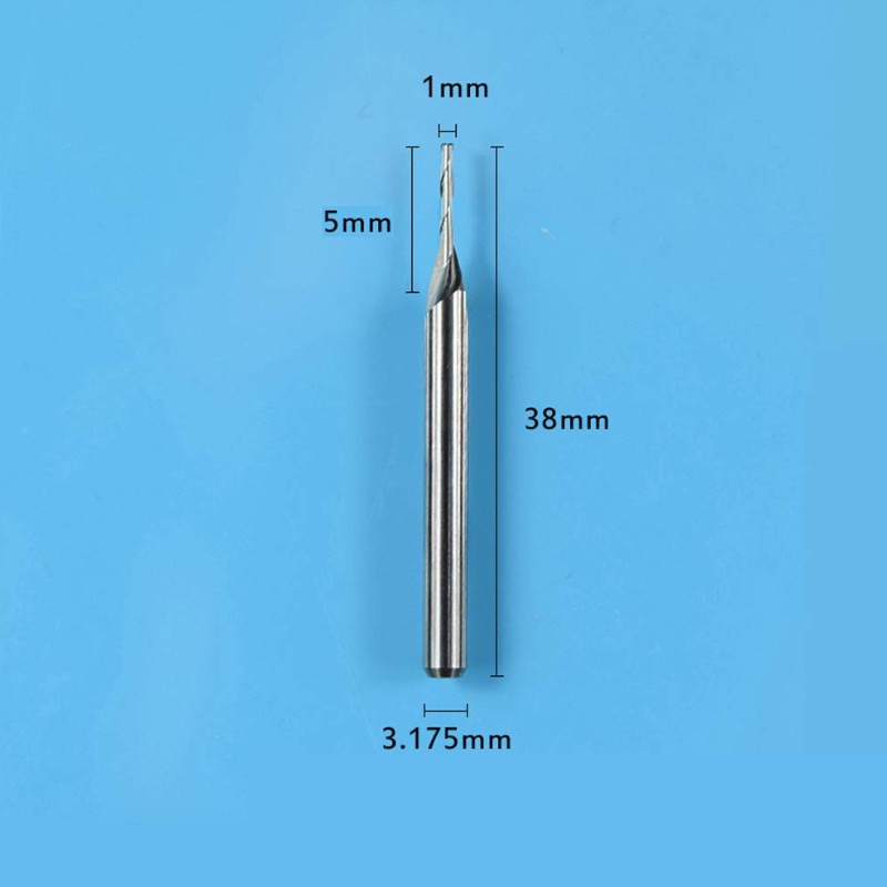 Bituri de frezare a carburilor, flauturi duble Carbură spirală Moara de capăt cu nasul plat Bit router CNC 1mm tăiere Dia.