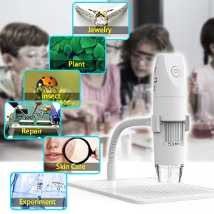 Microscop WiFi 50X până la 1000X Microscop digital fără fir, suport de observare a brațului flexibil cu cameră LED 1080P HD 2.0 MP 8, Mini microscop portabil pentru PC-ul Android iOS