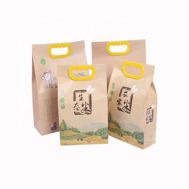 Preț cu ridicata personalizat logo imprimare rezistență umiditate durabilitate 2,5 kg 5kg hârtie kraft sac de ambalare orez