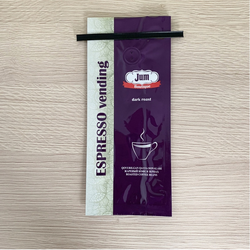 China Punctă de cafea cu gusset laterală de 250 de grame, cu pungă de cafea cu folie de aluminiu cu supapă cu cravată 12 OZ