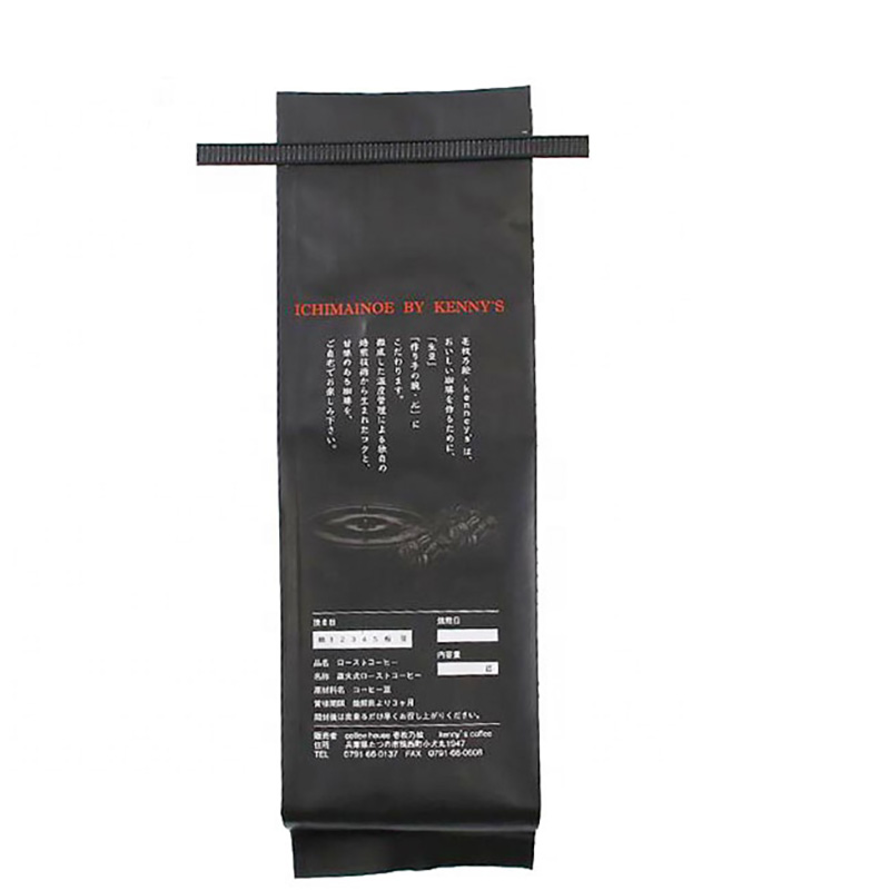 gusset lateral cravată de staniu finisat mat pe ambalajul supapelor de cafea