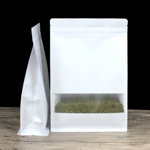 Geantă de ambalare din hârtie albă Fereastră înghețată laterală în sus gusset Pungi de ambalare cu fermoar