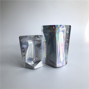 Pungi de hârtie holografice frontale transparente, reasigilabile, cu ridicata, pungi cu fermoar cosmetice din plastic laminat Ambalare în stoc