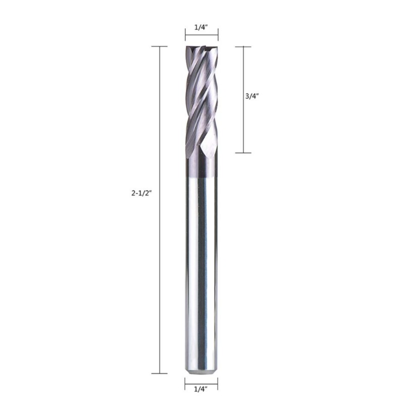 Moara de capăt CNC cu 4 flauturi, diametru de coadă de 1/4 inchi pătrat cu nasul pătrat, 2-1 / 2 inch lungime în general, biță de router spirală cu acoperire