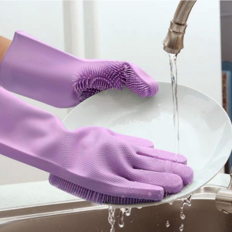 Mănuși de spălat vase din silicon, termoizolant, antiderapantă și rezistentă la uzură, perie de curățare din silicon