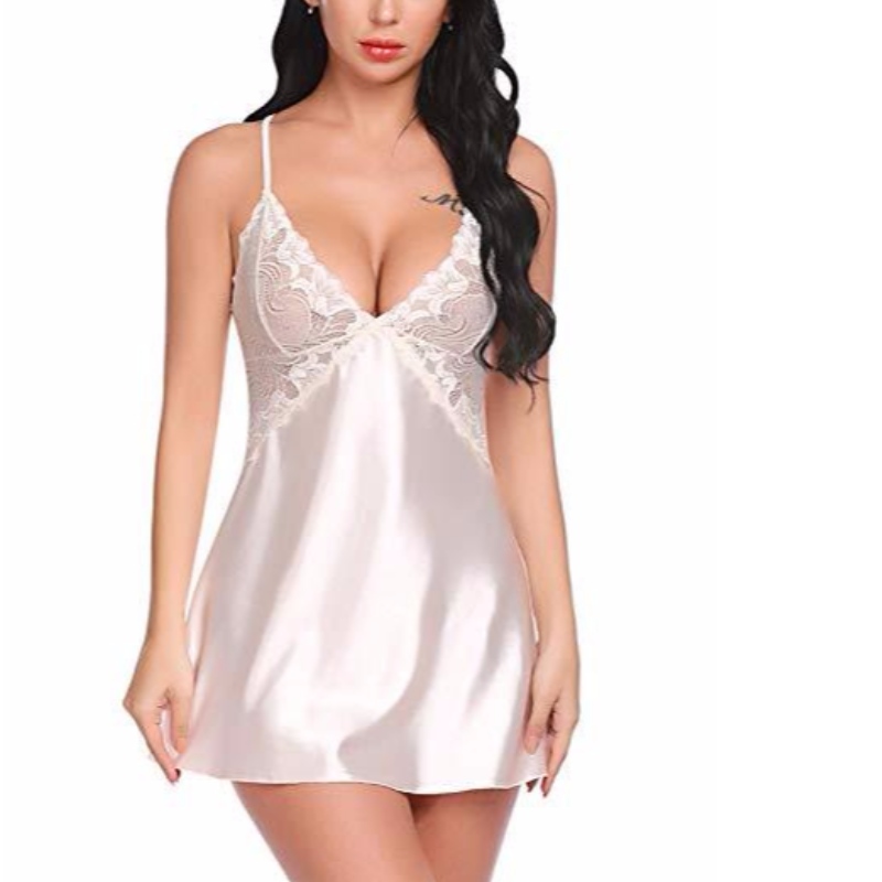 Femei sexy Lenjerie V Gât de noapte Îmbrăcăminte de dormit din satin Dantelă Chemise Mini Teddy Rose-team