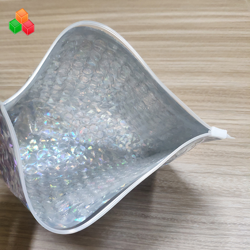 Dimensiune personalizată moda impermeabilă cu închidere cu fermoar film cu pungă cu bule / laser anti-șoc machiaj / cadou cu bule cu fermoar