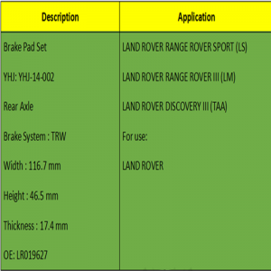 Set de frână (OE: LR019627)