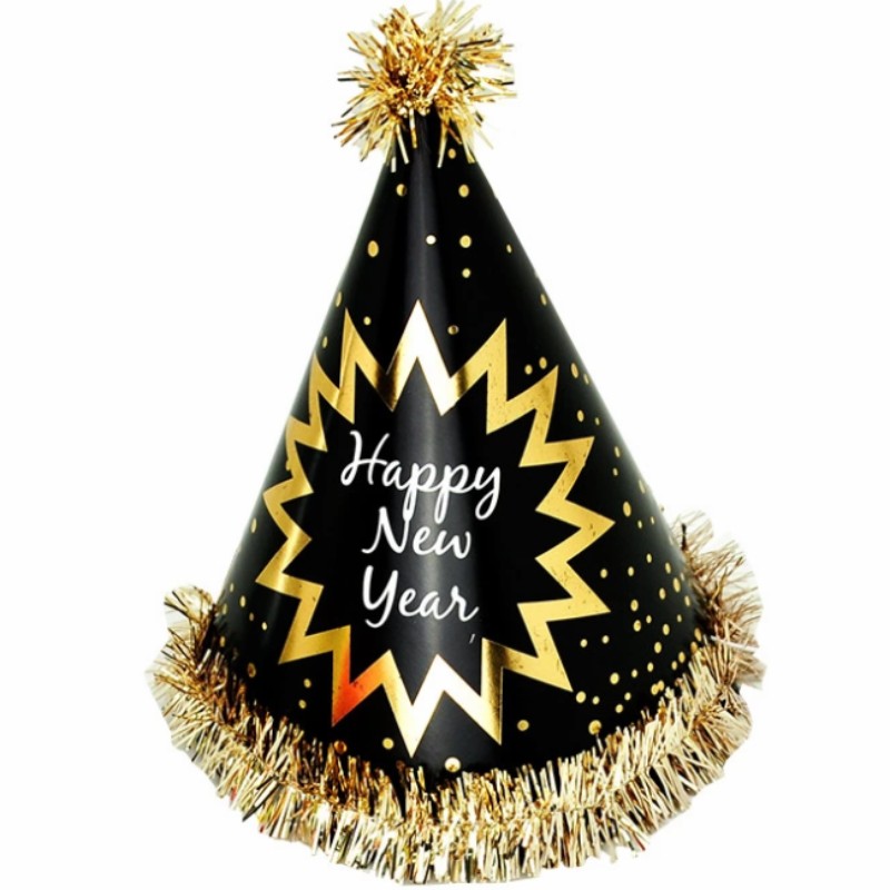 An Nou fericit Foil Fringed Cone Hats Paper cu Glitter