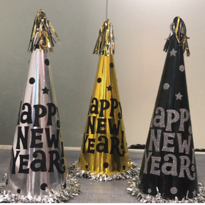 An Nou fericit Foil Fringed Cone Hats Paper cu Glitter