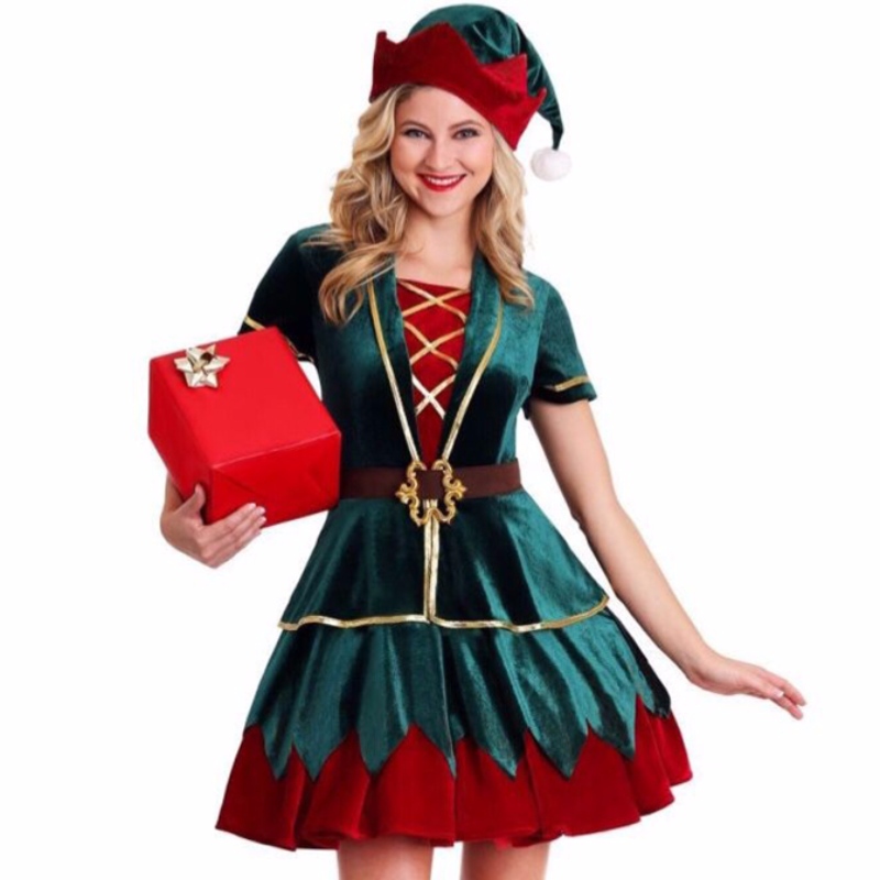 4pcs Deluxe Elf Craciun Party Velvet Mini Costume cu pălărie