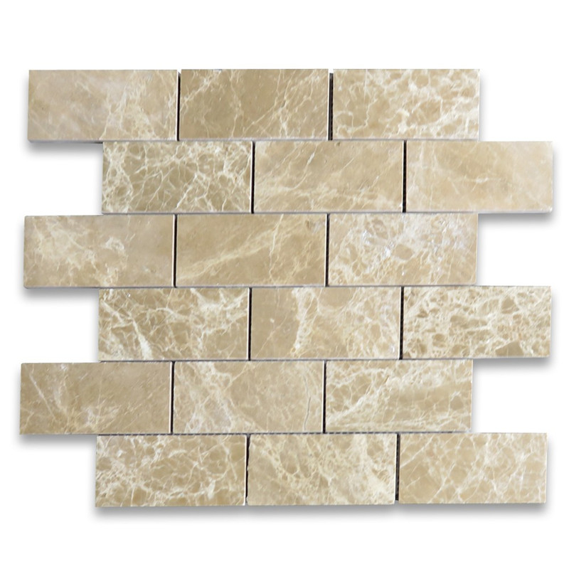 Emperador Light 2x4 Grand Brick Subway Mosaic Lusted Polished