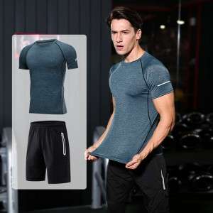 FDMM003-3 Costum de fitness, tricou + pantaloni scurți pentru bărbați + pantaloni strânși pentru alergare